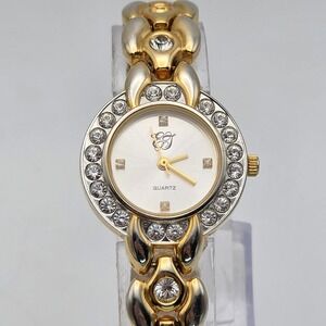 Vtg ELIZABETH TAYLOR Crystal Watch Gold Tone Cubic‎ Zirconia Encrusted New Batt.